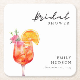 Aperol Spritz Floral Bridal Dusche Einladung Rechteckiger Pappuntersetzer