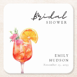 Aperol Spritz Floral Bridal Dusche Einladung Rechteckiger Pappuntersetzer