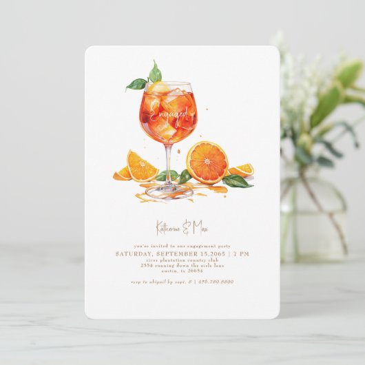 Aperol Spritz Gold Text Engagement Party Einladung (Stehend Vorderseite)