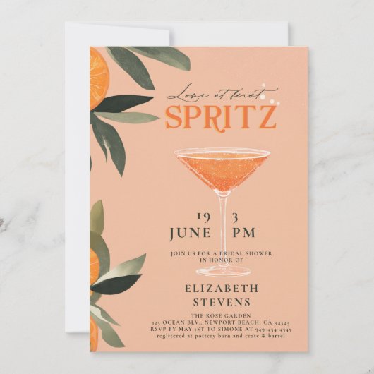 Aperol Spritz Liebe Citrus Brunch Brautparty Einladung (Vorderseite)