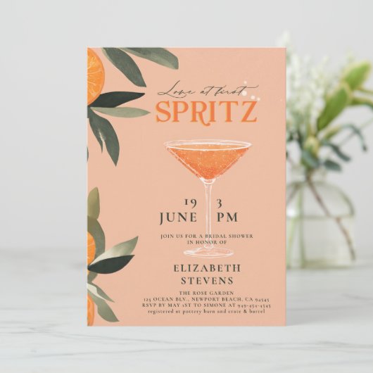 Aperol Spritz Liebe Citrus Brunch Brautparty Einladung (Stehend Vorderseite)