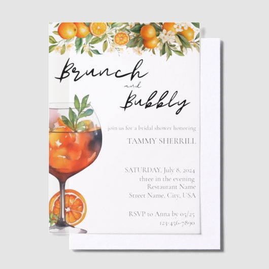 Aperol Spritz Orange Wasserfarbe Brunch und Bubbly Pergament Einladungen (Versetzt)