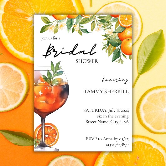 Aperol Spritz Orange Watercolor Brautparty Einladung