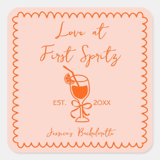 Aperol Spritz Playful Chic Hand Drawn Bachelorette Quadratischer Aufkleber (Vorderseite)