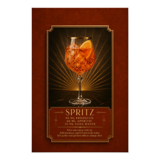 Aperol Spritz Rezept Poster | Bar Kunst (Vorderseite)