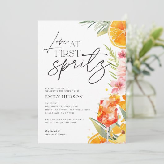 Aperol Spritz Watercolor Brautparty Einladung (Stehend Vorderseite)