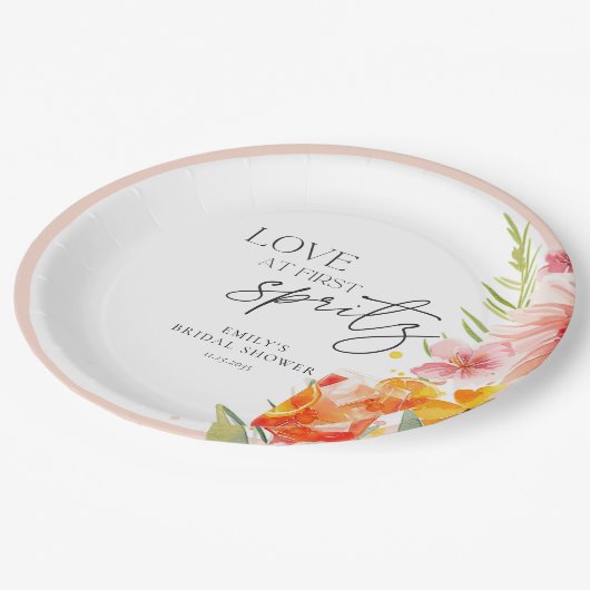 Aperol Spritz Watercolor Brautparty Pappteller (Schrägansicht)