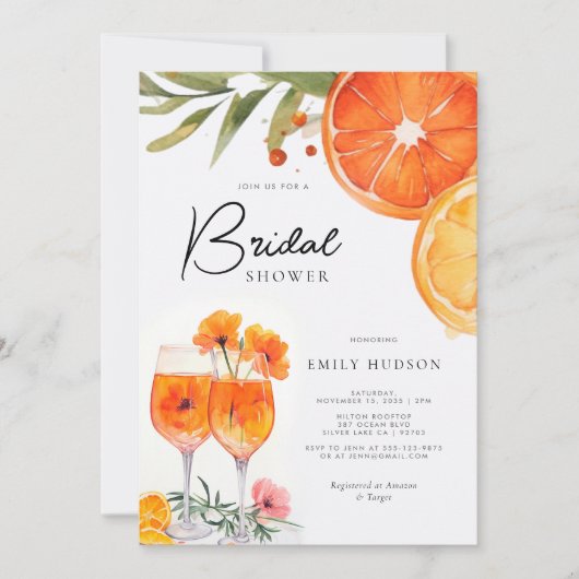 Aperol Spritz Watercolor Bridal Dusche Einladung (Vorderseite)