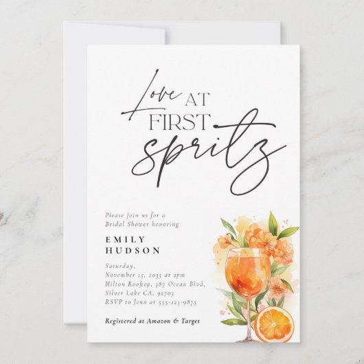 Aperol Spritz Watercolor Bridal Dusche Einladung (Vorderseite)