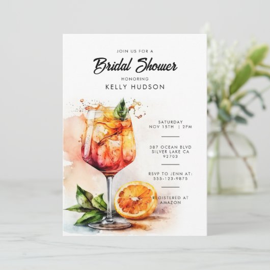 Aperol Spritz Watercolor Bridal Dusche Einladung (Stehend Vorderseite)