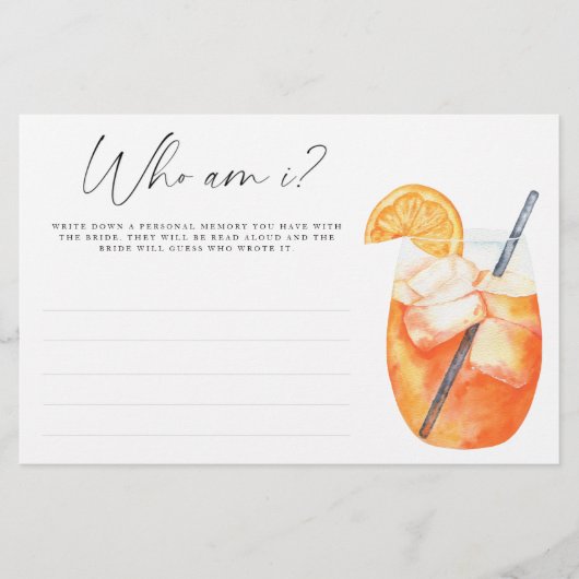 Aperol spritz - Wer bin ich Brautparty Briefpapier (Vorderseite)