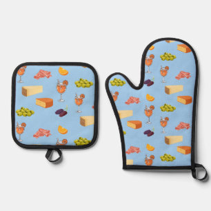 Aperol- und Käse-Muster Ofenhandschuh & Topflappen-Set