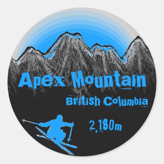 Apex Mountain British Columbia blaue Skikitter Runder Aufkleber (Vorderseite)