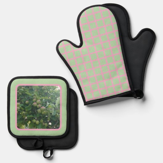 Äpfel A-Go-Go Ofenhandschuh & Topflappen-Set (Vorderseite/Rückseite)