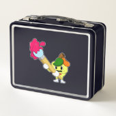 Apfel als Maler mit Pinsel Metall Brotdose (Rückseite)