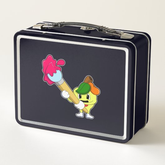 Apfel als Maler mit Pinsel Metall Brotdose (Rückseite)