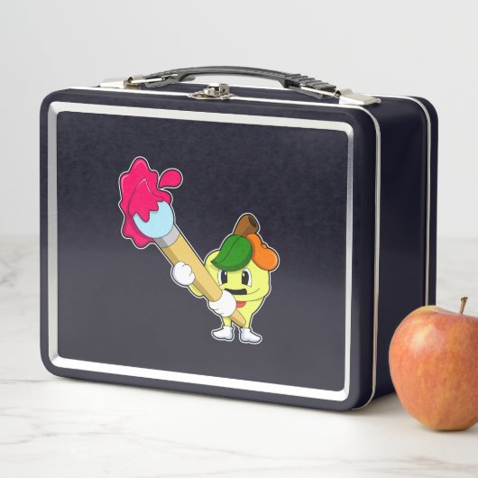 Apfel als Maler mit Pinsel Metall Brotdose (Beispiel)