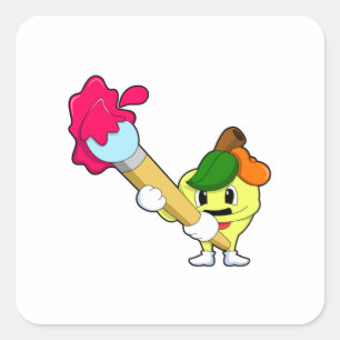 Apfel als Maler mit Pinsel Quadratischer Aufkleber