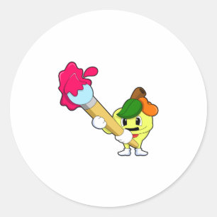 Apfel als Maler mit Pinsel Runder Aufkleber