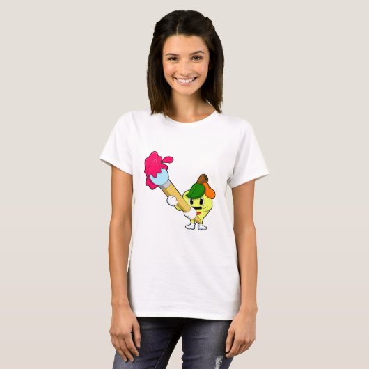 Apfel als Maler mit Pinsel T-Shirt (Vorne ganz)