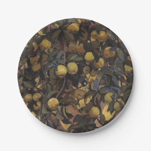 Äpfel an den Zweigen der Bäume (von Serebriakova) Pappteller (Vorderseite)