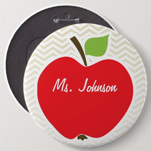 Apfel auf Beige Zickzack; Zickzack Button (Vorne & Hinten)