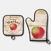 Äpfel auf dem Bauernmarkt - Zeichen Küchentücher Ofenhandschuh & Topflappen-Set (Vorderseite)