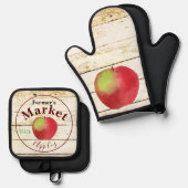 Äpfel auf dem Bauernmarkt - Zeichen Küchentücher Ofenhandschuh & Topflappen-Set (Vorderseite/Rückseite)