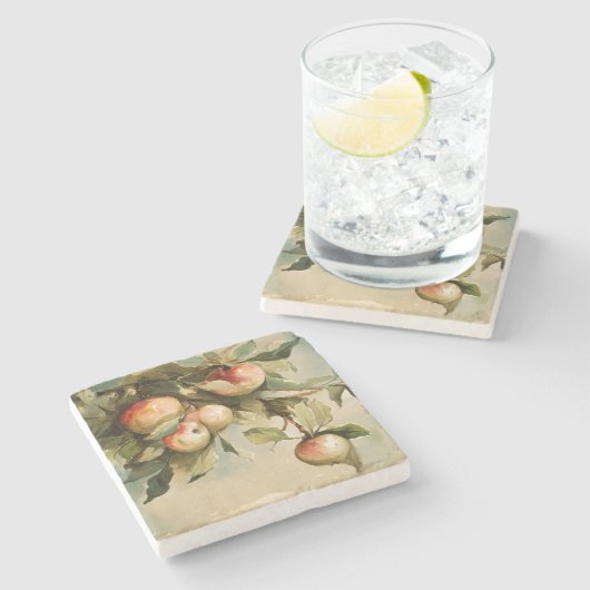 Äpfel auf einem Zweig Steinuntersetzer (Seitenansicht)