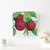 "Äpfel auf einer Zweigniederlassung" Quadratische Wanduhr (Zuhause)