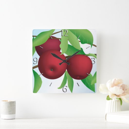 "Äpfel auf einer Zweigniederlassung" Quadratische Wanduhr (Zuhause)