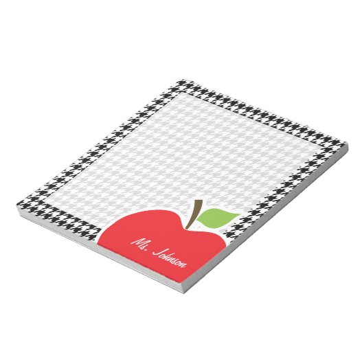 Apfel auf Schwarz-Weiß-Hahnentrittmuster Notizblock (Rotiert)