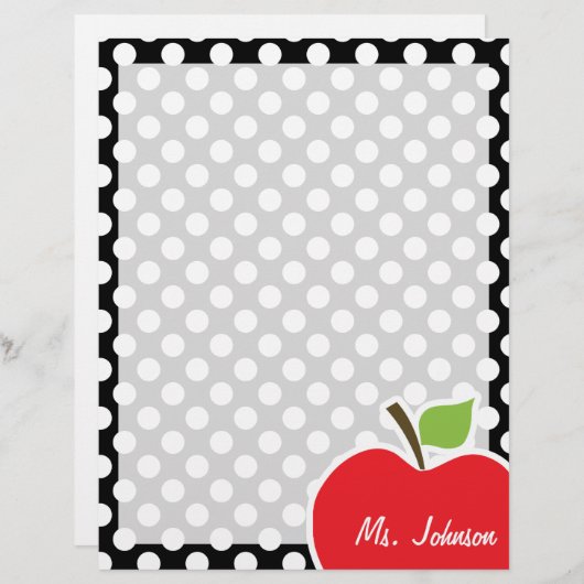 Apfel auf schwarzen und weißen Polka-Punkten Briefkopf (Vorne/Hinten)