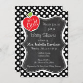 Apfel auf schwarzen und weißen Polka-Punkten Einladung (Vorne/Hinten)