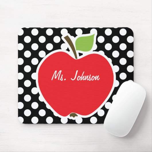 Apfel auf schwarzen und weißen Polka-Punkten Mousepad (Mit Mouse)