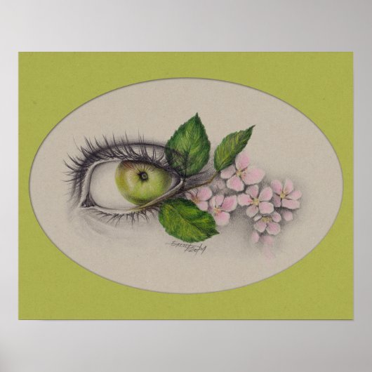 Apfel aus meinem Auge Surreal zeichnend Kunst Grün Poster (Vorne)