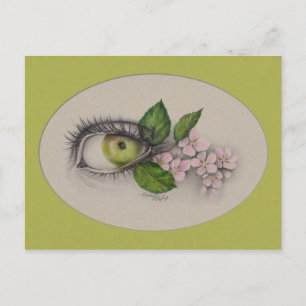 Apfel aus meinem Auge Surreal zeichnend Kunst Grün Postkarte
