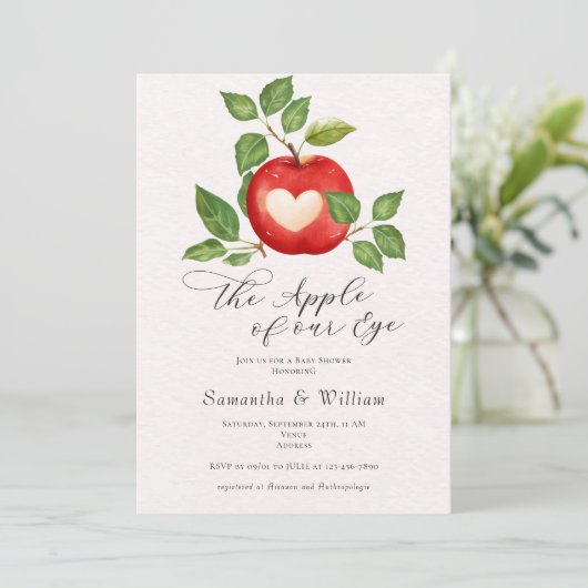 Apfel aus unserem Augenfall ernten rustikale Babyd Einladung (Stehend Vorderseite)