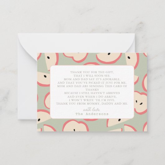 Apfel-Baby-Dusche von meinem Auge Green Boy Danke Mitteilungskarte (Rückseite)