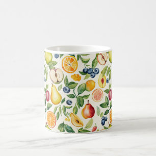 Äpfel Birnen Blaubeeren Orangen Früchte Kaffeetasse