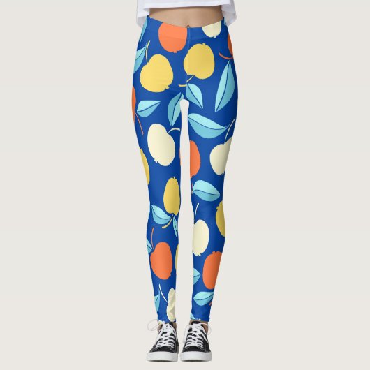 Äpfel Blätter, blauer Hintergrund, nahtloses Muste Leggings (Vorderseite)