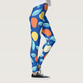 Äpfel Blätter, blauer Hintergrund, nahtloses Muste Leggings (Rechts)