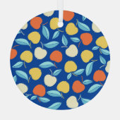 Äpfel Blätter, blauer Hintergrund, nahtloses Muste Ornament Aus Glas (Rückseite)