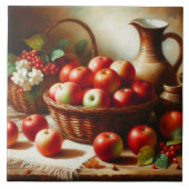 Äpfel Blüten und Töpferei Stillleben Fliese (Vorderseite)