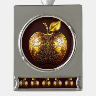 Apfel der Götter Frucht des Wissens  Banner-Ornament Silber