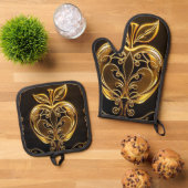 Apfel der Götter – Frucht des Wissens Ofenhandschuh & Topflappen-Set (Oben Unten)