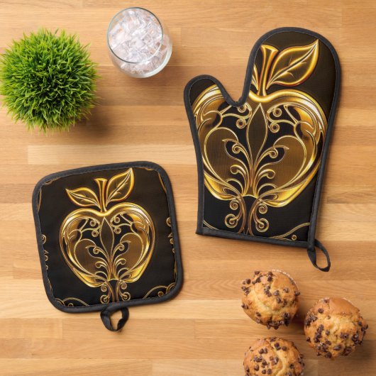 Apfel der Götter – Frucht des Wissens Ofenhandschuh & Topflappen-Set (Oben Unten)