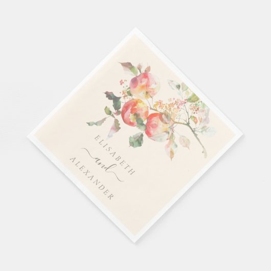 Äpfel der Wasserfarbe Elegante Hochzeit im Herbst Serviette (Ecke)