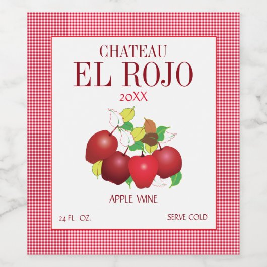 Äpfel Frucht Summer Harvest Gingham Weinetikett (Einzelnes Label)