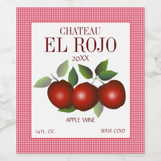 Äpfel Frucht Summer Harvest Gingham Weinetikett (Einzelnes Label)
